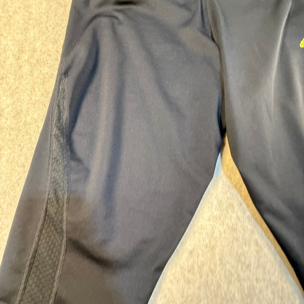 Adidas Womens Black Mesh Panel Performance Leggings Lime‎ Green Logo Size Small